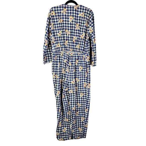 Kathy Ireland Jumpsuit Womens Medium Cotton Flannel Teddy Bear Check Plaid Cozy - Picture 2 of 15